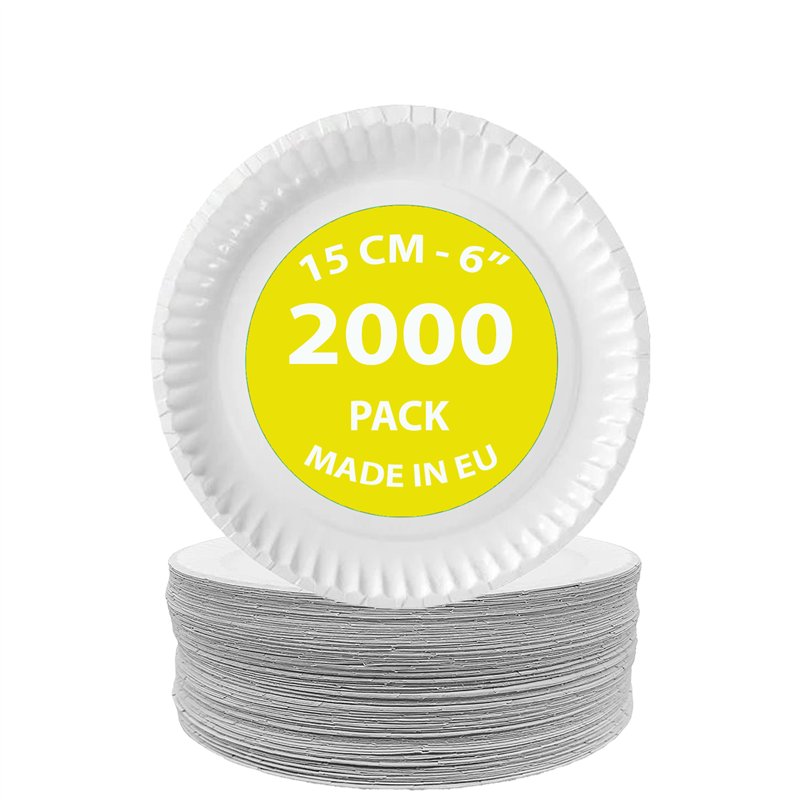 2000 stk. Paptallerkener Hvid Øko-venlige 15 cm – Perfekt til Fest & Hverdag