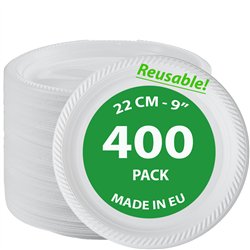 400 stk. Genbrugelige Plastiktallerkner Hvid 22 cm – Perfekte til fest og daglig brug 400 stk. Genbrugelige Plastiktallerkner Hvid 22 cm – Perfekte til fest og daglig brug
