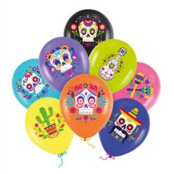 8 stk. Dia de los Muertos Balloner gul, grøn, orange, pink, lilla, blå, marineblå, sort – De Dødes Dag 8 stk. Dia de los Muertos Balloner gul, grøn, orange, pink, lilla, blå, marineblå, sort – De Dødes Dag