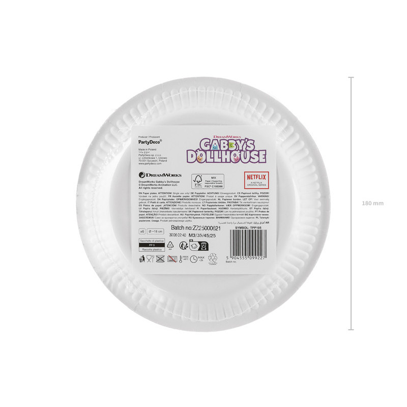 Paper plates Gabby's Dollhouse, mix, 18 cm (1 pkt / 6 pc.) Paper plates Gabby's Dollhouse, mix, 18 cm (1 pkt / 6 pc.)