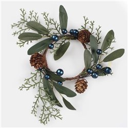 Kunstig Lysdekoration krans med bl&aring;b&aelig;r og kogler 20 cm &ndash; Elegant & vedligeholdelsesfri pynt &aring;ret rundt