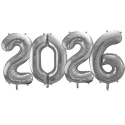 1 stk. Folieballon Tal 2026 S&oslash;lv 86 cm &ndash; Perfekt til Ny&aring;rsfest & Jubil&aelig;um