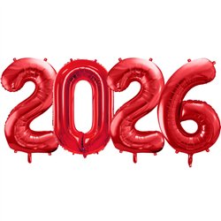 Folieballon Tal 2026 R&oslash;d 34" - Perfekt til Nyt&aring;rsfest og Jubil&aelig;um 86 cm