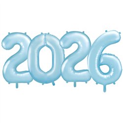 Folieballon Tal 2026 Lysebl&aring; 86 cm &ndash; Perfekt til Nyt&aring;r & Jubil&aelig;um Festpynt