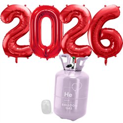 1 s&aelig;t. Folieballoner R&oslash;d Tal 2026 Helium &ndash; Festlig Dekoration til Nyt&aring;r & Jubil&aelig;um
