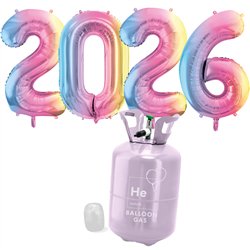 1 s&aelig;t Folieballoner Tal 2026 Pastel Regnbue 86cm &ndash; Komplet & klar til fest med helium!
