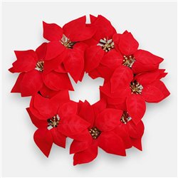 Kunstig Julestjernekrans  42 cm, r&oslash;de blomster. Skab elegant julehygge &aring;r efter &aring;r.