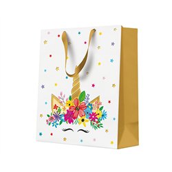 Enhjørning Gavepose med Guld satinbånd 20x25x10 cm – Kunstnerisk flair til enhver lejlighed