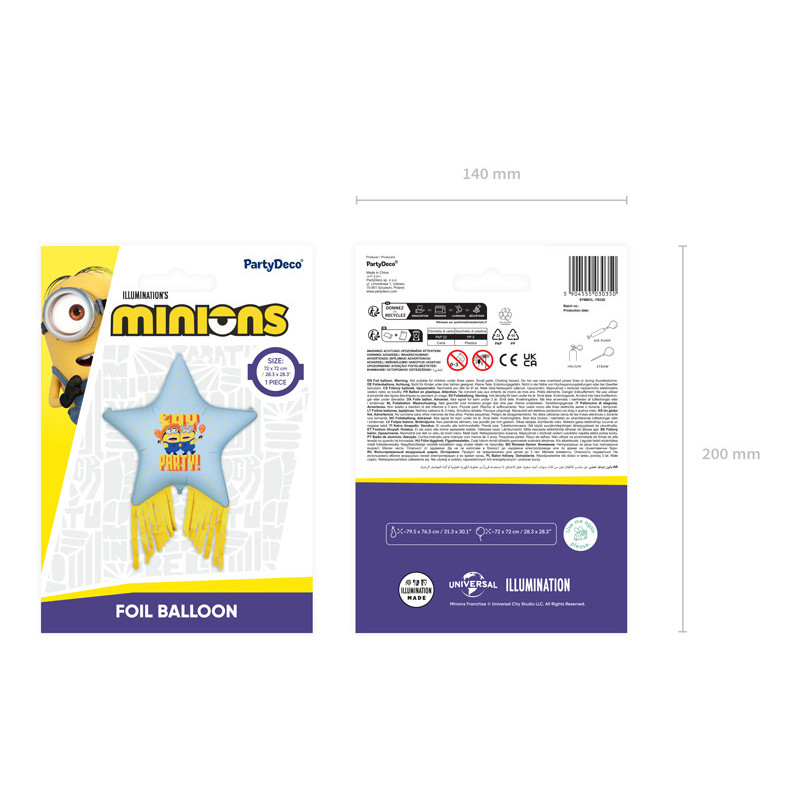 Foil balloon Star with tassels Minions, 72x72 cm, mix