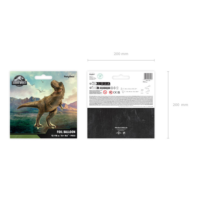 Foil balloon Jurassic World T-Rex, 92x98 cm, brown