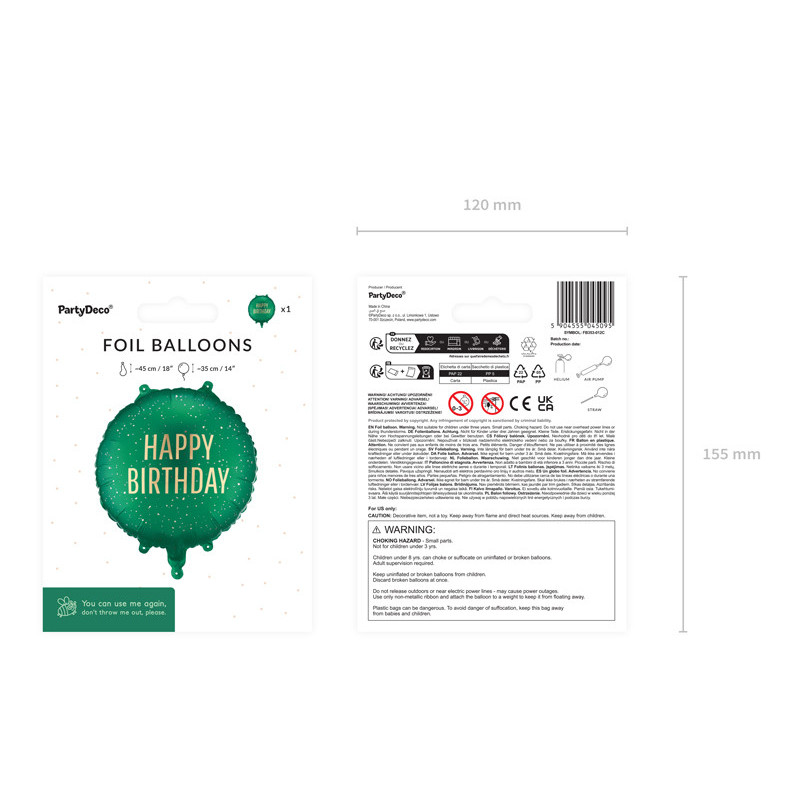 Foil balloon tablet Happy Birthday, 35x35 cm, dark green