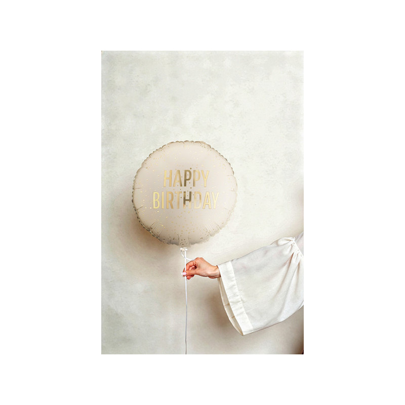 Foil balloon tablet Happy Birthday, 35x35 cm, cream