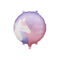 Foil balloon tablet Happy Birthday with unicorn, 35x35 cm, mix