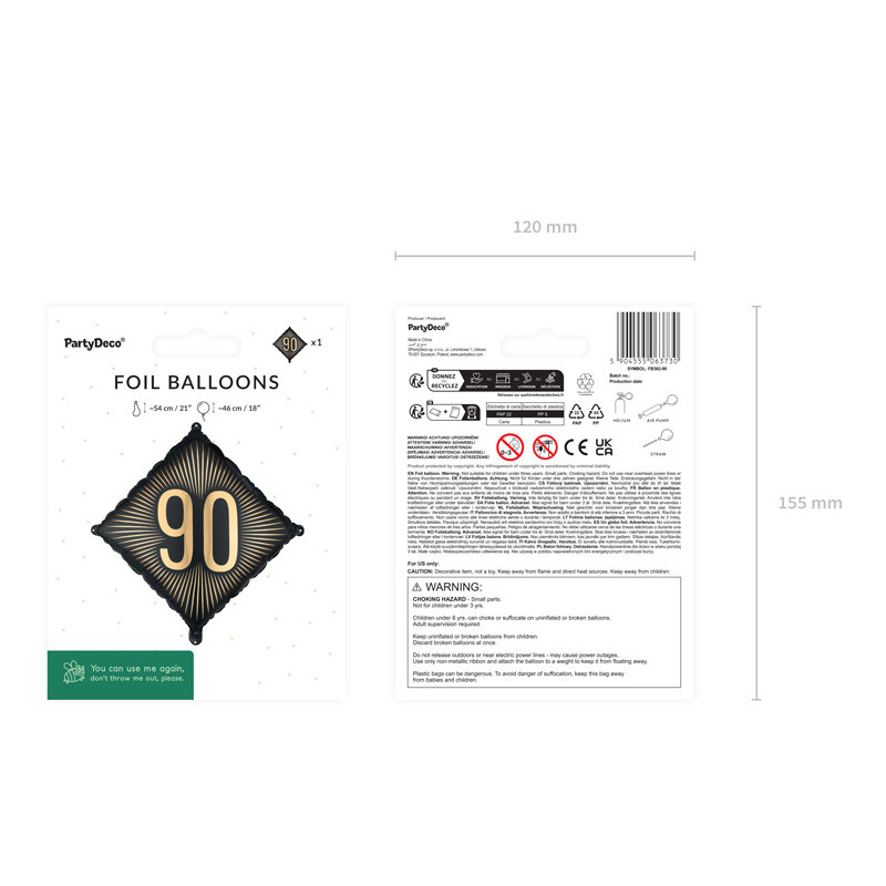 Foil Balloon ''90'', 46x46 cm, mix Foil Balloon ''90'', 46x46 cm, mix