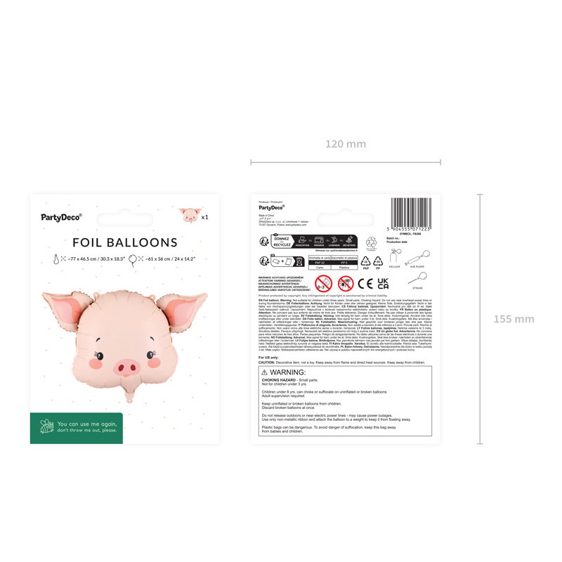 Foil balloon Pig, 61x36 cm, mix Foil balloon Pig, 61x36 cm, mix
