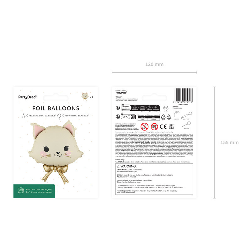 Foil balloon Cat, 50x60 cm, mix Foil balloon Cat, 50x60 cm, mix