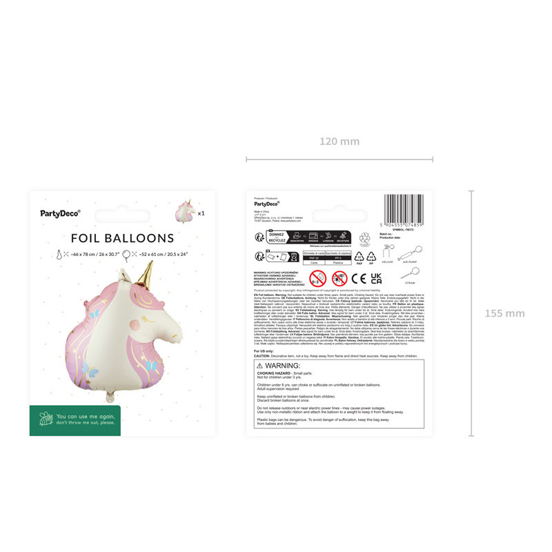 Foil balloon Unicorn, 52x61 cm, mix