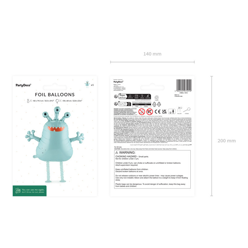 Foil balloon Alien, 58x60 cm, mix