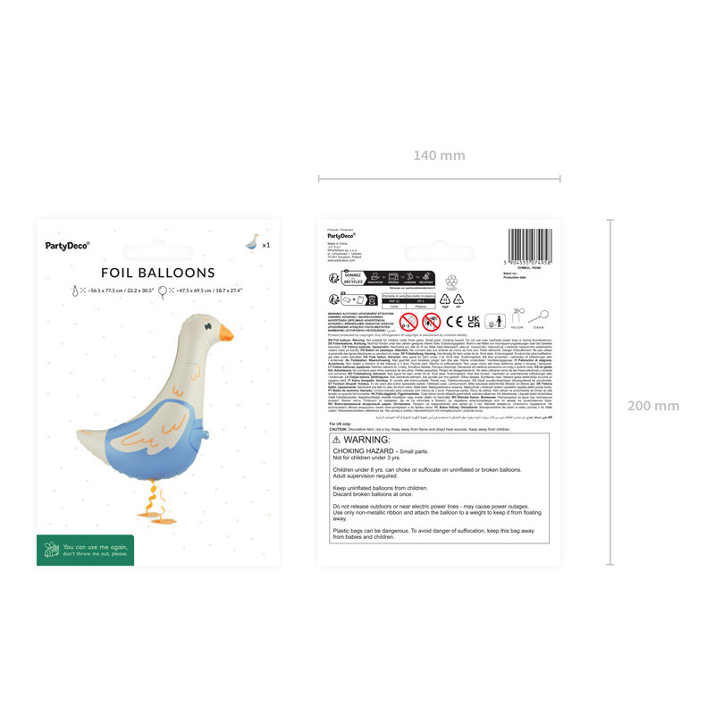 Foil balloon Goose, 47.5x69.5 cm, mix