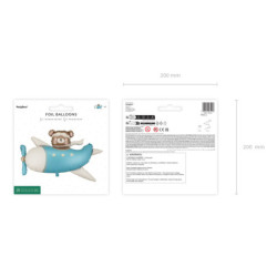 Foil balloon Bear in Airplane, 94x61 cm, light blue