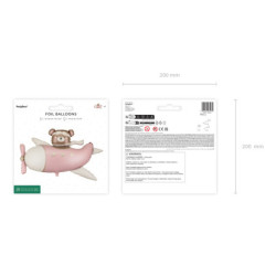 Foil balloon Bear in Airplane, 94x61 cm, light pink