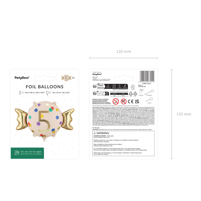 Foil balloon Candy ''5'', 61x37 cm, mix Foil balloon Candy ''5'', 61x37 cm, mix