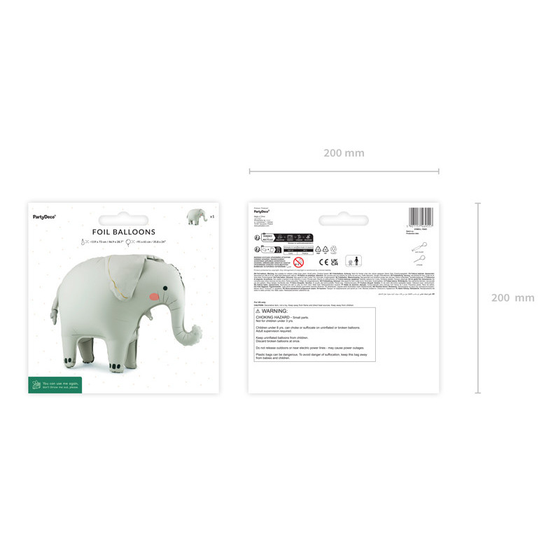 Standing foil balloon Elephant, 91x61 cm, mix