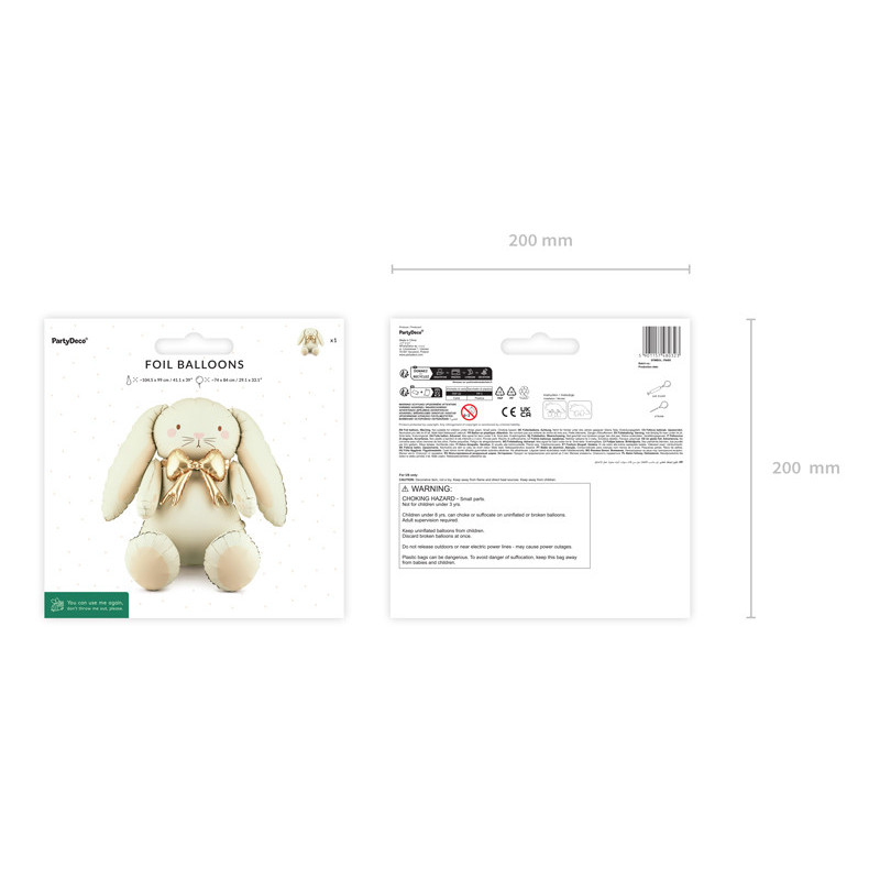 Foil balloon Bunny, 74x84 cm, mix