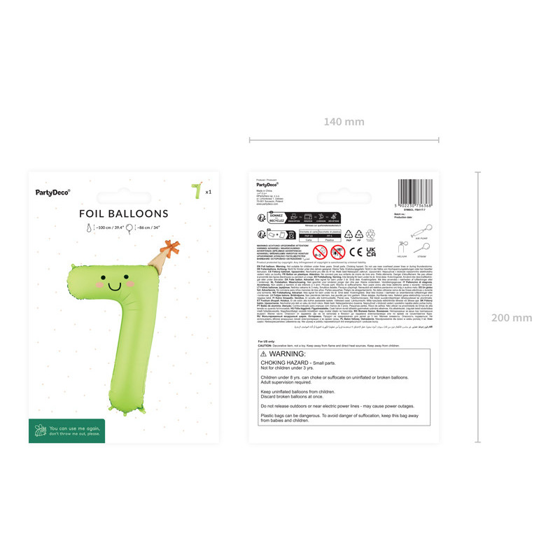 Foil balloon Number ''7'', 86cm, light green Foil balloon Number ''7'', 86cm, light green