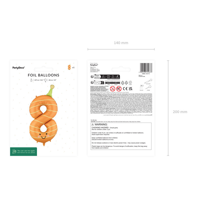 Foil balloon Number ''8'', 86cm, orange