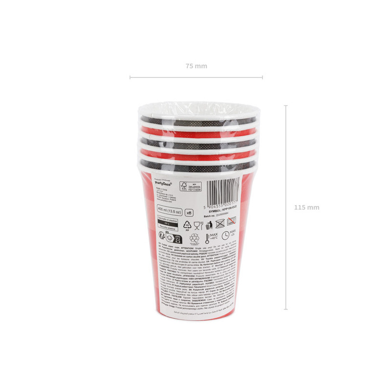 Checkered paper cups, mix, 400 ml (1 pkt / 6 pc.)
