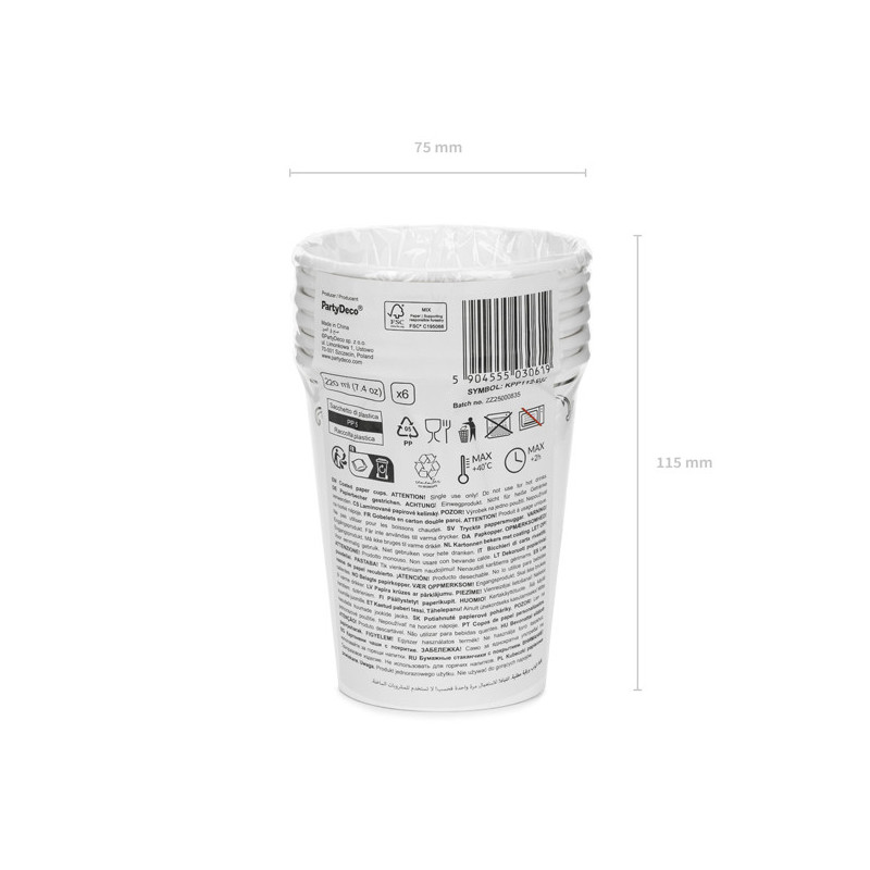 Paper Cups with Ornament, White, 220 ml (1 pkt / 6 pc.) Paper Cups with Ornament, White, 220 ml (1 pkt / 6 pc.)