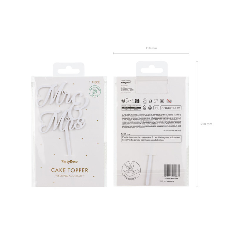 MR & MRS Acrylic Cake Topper, white, 16.5 cm