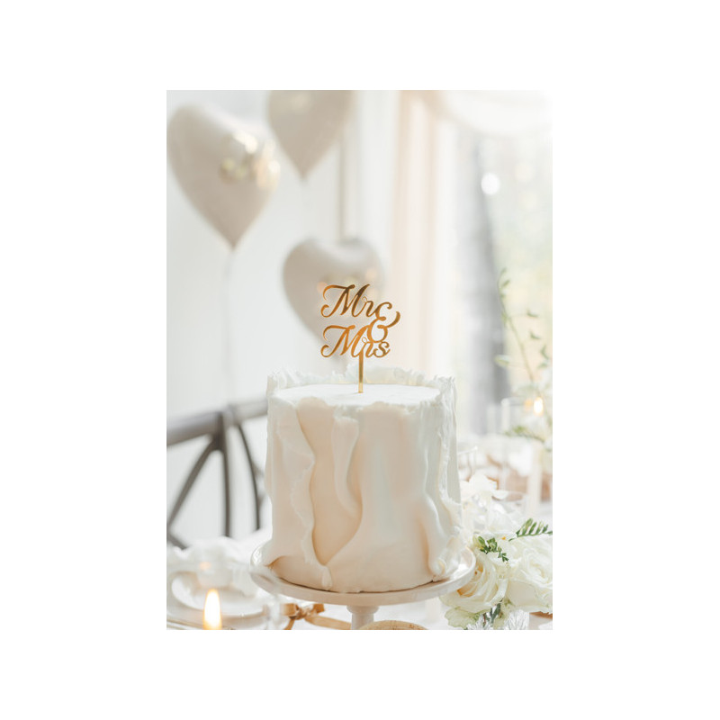 MR & MRS Acrylic Cake Topper, gold, 16.5 cm