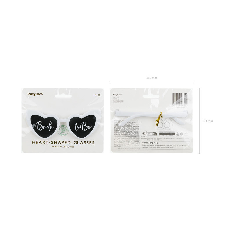 Heart-shaped glasses with ''Bride to Be'' inscription, white