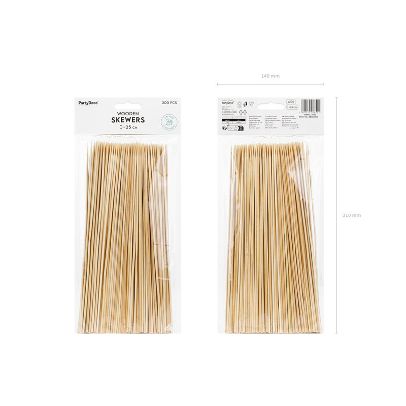 Wooden skewers, 25 cm (1 pkt / 200 pc.) Wooden skewers, 25 cm (1 pkt / 200 pc.)
