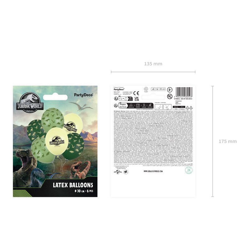 Balloons 30 cm, Jurassic World, mix (1 pkt / 6 pc.)