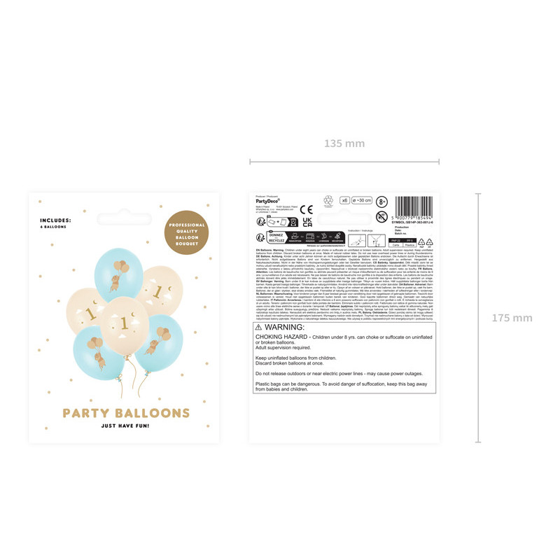 Balloons 30 cm, Mice with number 1, Light Blue (1 pkt / 6 pc.) Balloons 30 cm, Mice with number 1, Light Blue (1 pkt / 6 pc.)