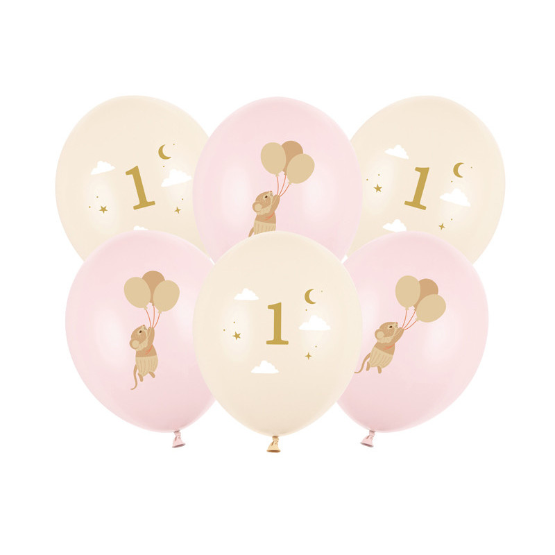 Balloons 30 cm, Mice with number 1, Pale Pink (1 pkt / 6 pc.) Balloons 30 cm, Mice with number 1, Pale Pink (1 pkt / 6 pc.)