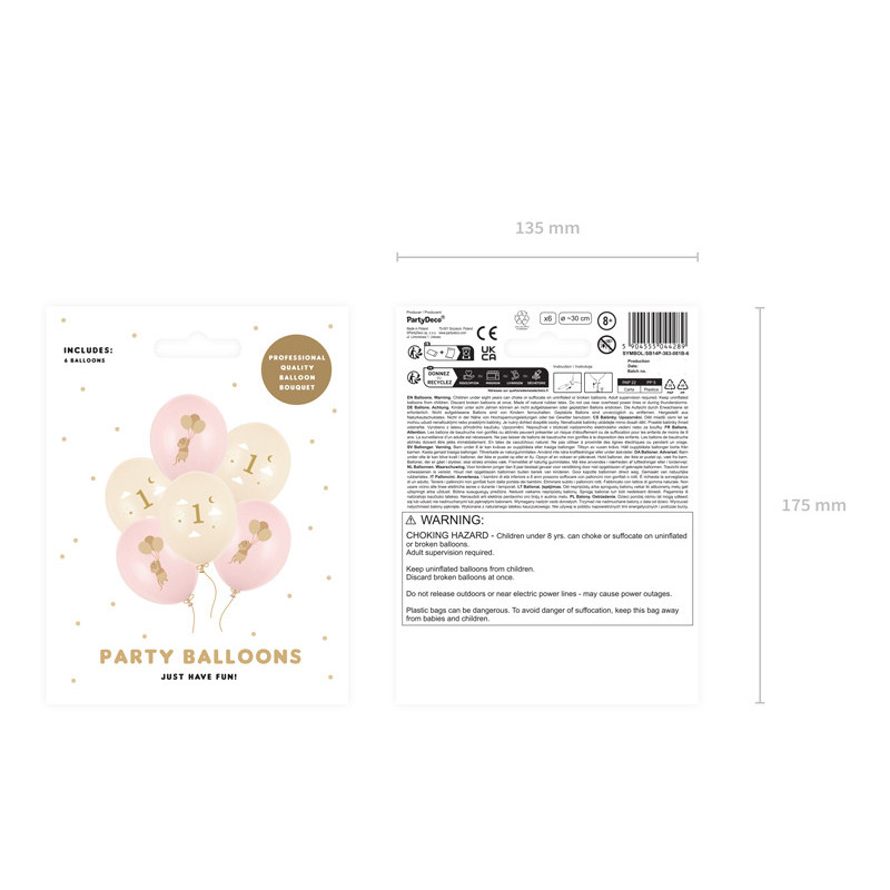 Balloons 30 cm, Mice with number 1, Pale Pink (1 pkt / 6 pc.) Balloons 30 cm, Mice with number 1, Pale Pink (1 pkt / 6 pc.)
