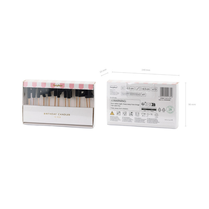 Happy Birthday birthday candles, 2.5 cm, black (1 pkt / 13 pc.)