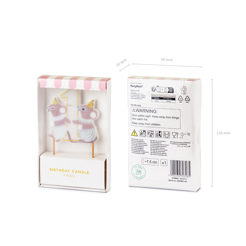 Birthday candle number 1 Mice, 7.5 cm, mix Birthday candle number 1 Mice, 7.5 cm, mix