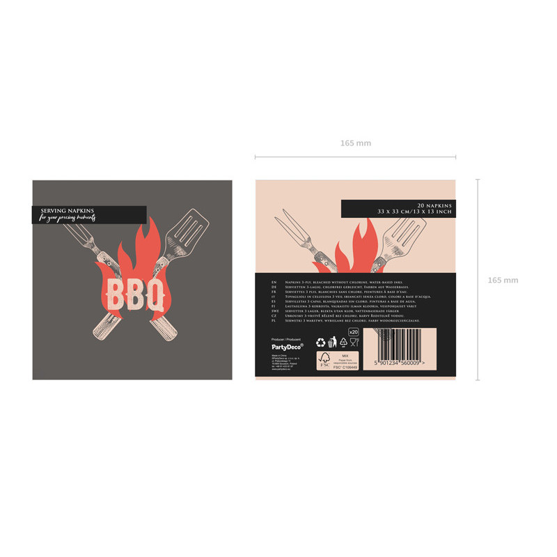 BBQ napkins, 33x33 cm, mix (1 pkt / 20 pc.)