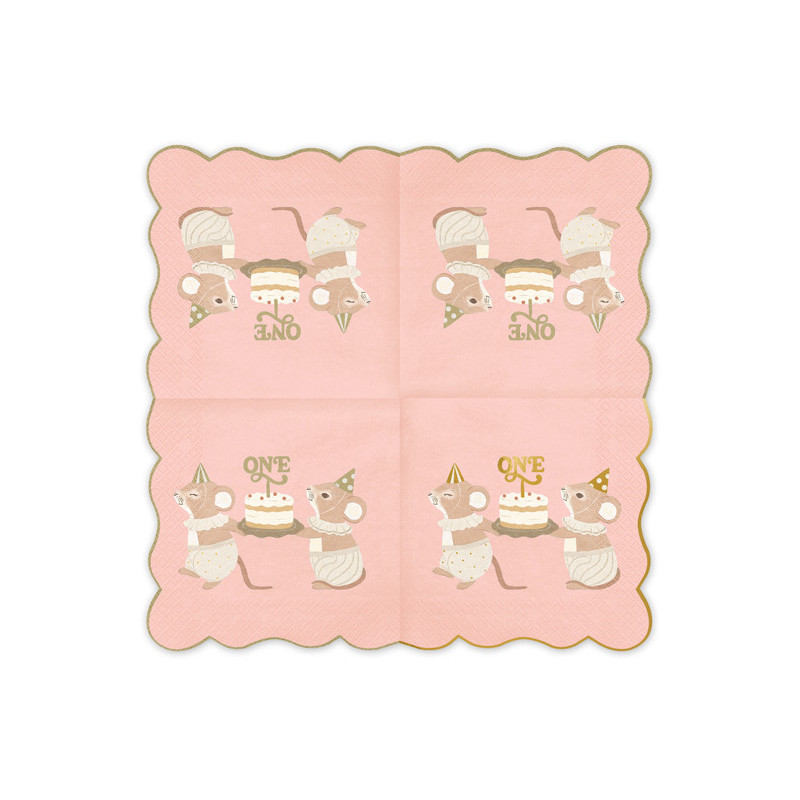 Napkins One Mice, 33x33 cm, pink (1 pkt / 12 pc.)