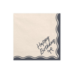 Napkins Happy Birthday Bow, 33x33 cm, beige-black (1 pkt / 12 pc.) Napkins Happy Birthday Bow, 33x33 cm, beige-black (1 pkt / 12 pc.)