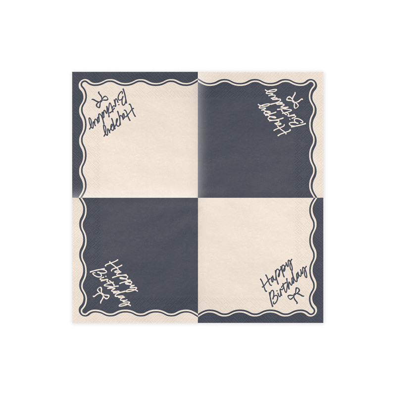 Napkins Happy Birthday Bow, 33x33 cm, beige-black (1 pkt / 12 pc.) Napkins Happy Birthday Bow, 33x33 cm, beige-black (1 pkt / 12 pc.)