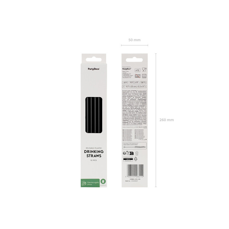 Plastic straws, 23 cm, black (1 pkt / 12 pc.)