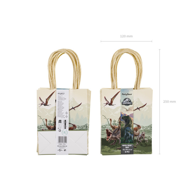 Paper gift bags Jurassic World, 12x15.5x6 cm, mix (1 pkt / 6 pc.)