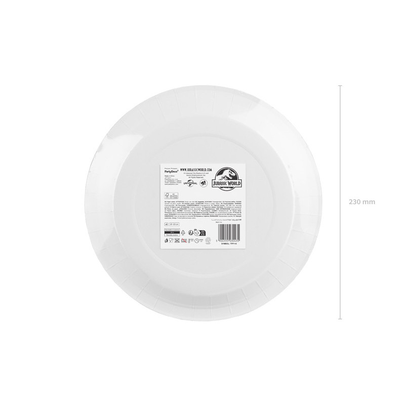 Paper plates Jurassic World, 23 cm, mix (1 pkt / 6 pc.) Paper plates Jurassic World, 23 cm, mix (1 pkt / 6 pc.)