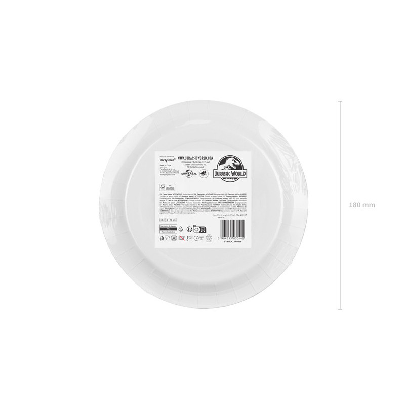 Paper plates Jurassic World, 18 cm, mix (1 pkt / 6 pc.) Paper plates Jurassic World, 18 cm, mix (1 pkt / 6 pc.)